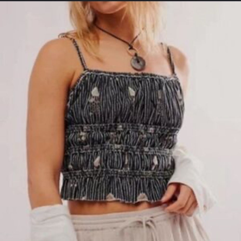 We The Free Gray Smocked Camisole Top
